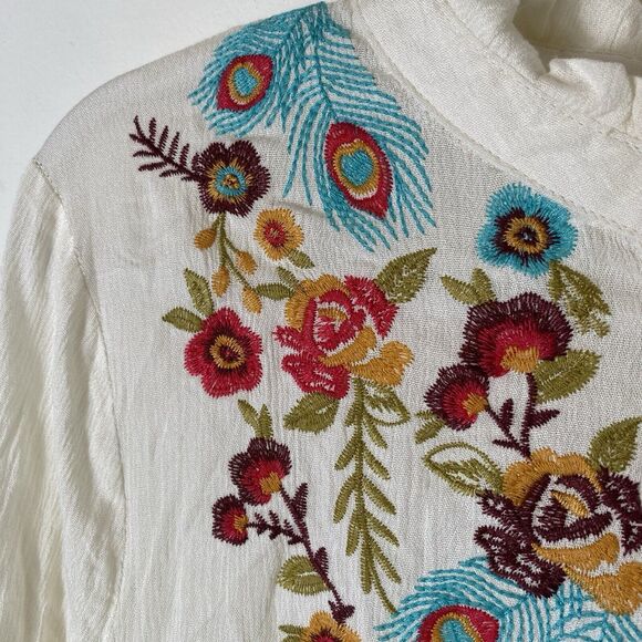 Umgee Babydoll Tunic Embroidered Tiered Boho Blouse Top Sz 1X SemiSheer Coverup - Picture 4 of 12